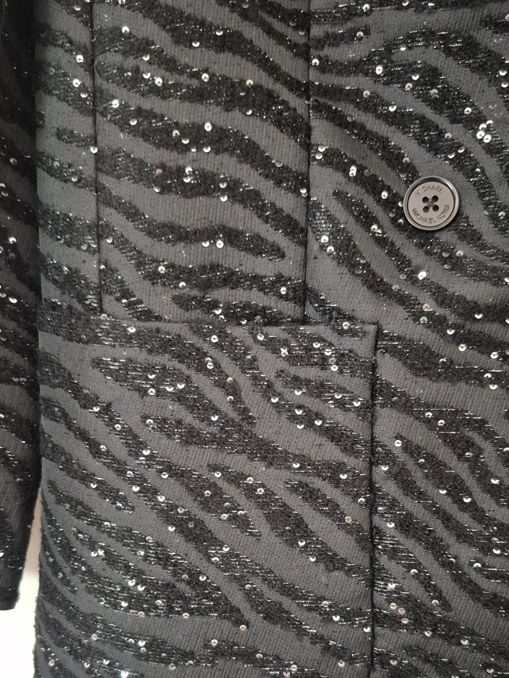 Gorgeous Michael Kors Sequin Zebra Striped Black Coat SZ 4